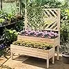 GOPLUS 2 Etagen Hochbeet mit Rankgitter, Pflanzkasten mit Rankhilfe, Gartenspalier Blumenkasten mit Entwässerungsloch für Kletterpflanzen Blumen (Natur) - Thumbnail 2
