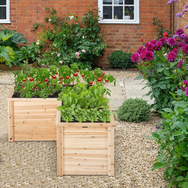 GOPLUS L-förmiges Hochbeet, erhöhter Gartenbeet Pflanzenkasten mit offenem Boden, DIY-Malerei, Kräuterbeet Pflanzenbeet für Balkon & Garten (Natur) – Bild 3