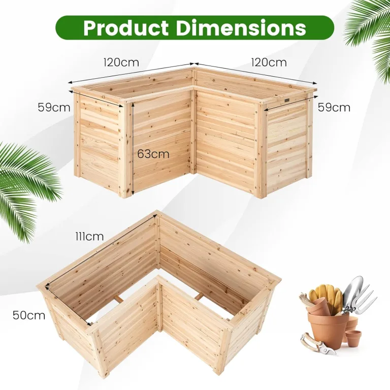 GOPLUS L-förmiges Hochbeet, erhöhter Gartenbeet Pflanzenkasten mit offenem Boden, DIY-Malerei, Kräuterbeet Pflanzenbeet für Balkon & Garten (Natur) – Bild 5