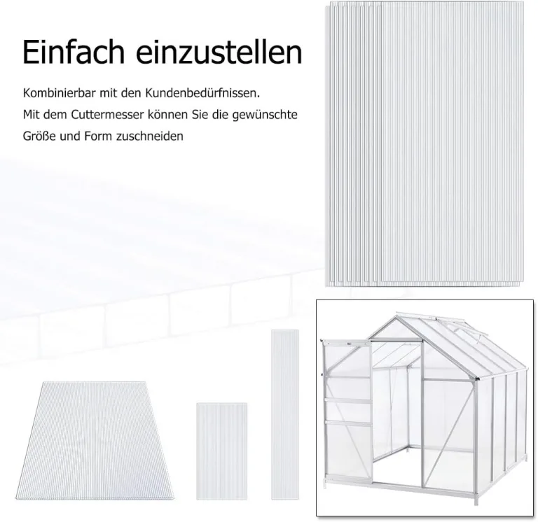 Gewächshaus Doppelstegplatten, Polycarbonatplatten klar, Hohlkammerplatten 4mm für terrassenüberdachung, Garten, 60,5 x 121 cm, 14 STK – Bild 6