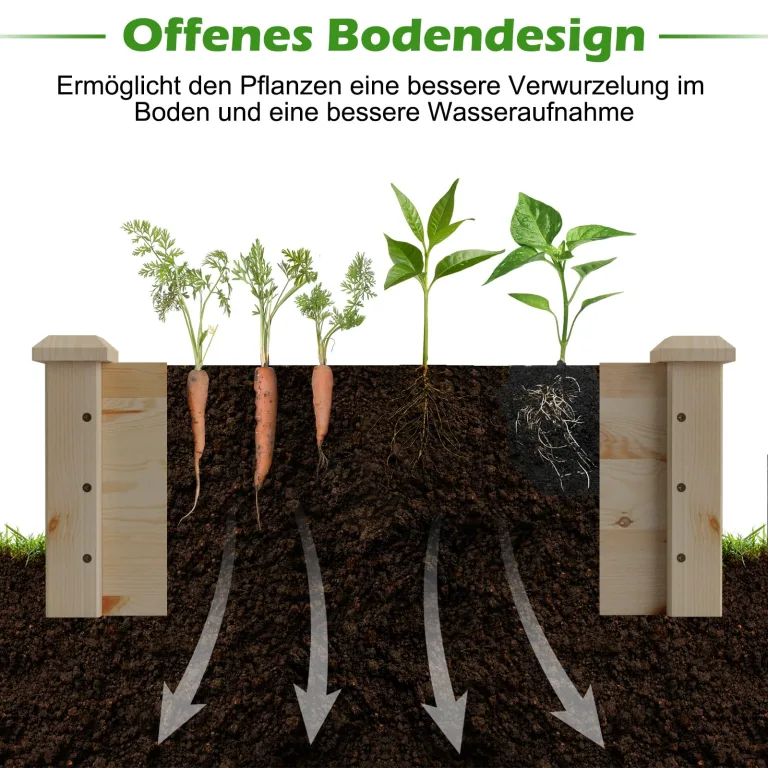 COSTWAY Hochbeet Gartenbeet Holz, 240 x 60 x 25 cm, Pflanzkasten für Gemüse, Blumen, Kräuter, Früchte, Blumenkasten Blumenbeet Kräuterbeet Pflanzbeet, für Hinterhof, Garten, Rasen (Natur) – Bild 4
