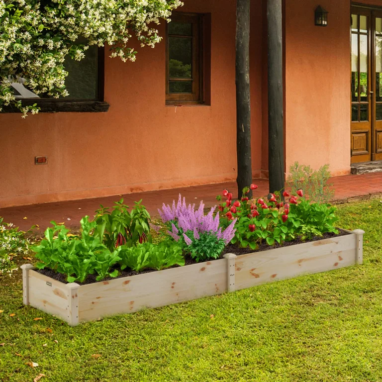 COSTWAY Hochbeet Gartenbeet Holz, 240 x 60 x 25 cm, Pflanzkasten für Gemüse, Blumen, Kräuter, Früchte, Blumenkasten Blumenbeet Kräuterbeet Pflanzbeet, für Hinterhof, Garten, Rasen (Natur) – Bild 8