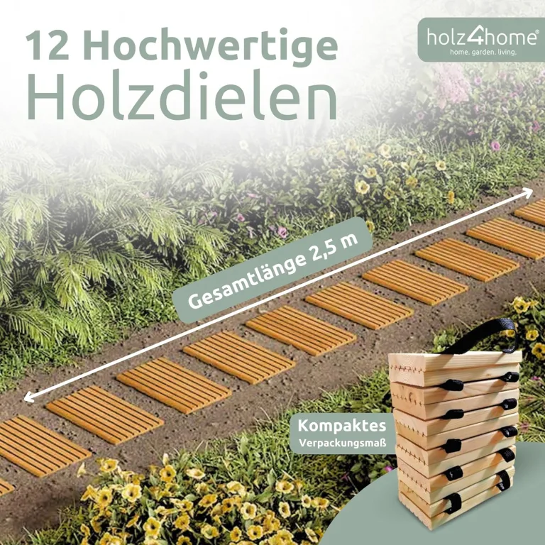 holz4home® Rollweg aus Lärche 35 cm I Holzweg Gartenweg zum Ausrollen I Witterungsbeständig, schnell trocknend und Stabil I Trittsteine rutschfeste Oberfläche durch Riffelung – Bild 3