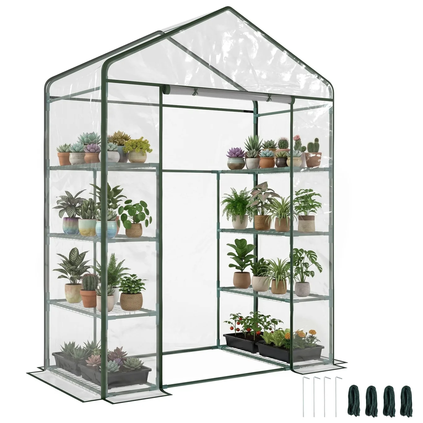 Outsunny Garten-Gewächshaus mit 4 Regalen, Balkongewächshaus, Gestell aus Stahl, Tür mit Reißverschluss, aufrollbar, für Gemüse, Pflanzen, Blumen, drinnen und draußen, 143 x 73 x 195 cm, transparent - Bild 1