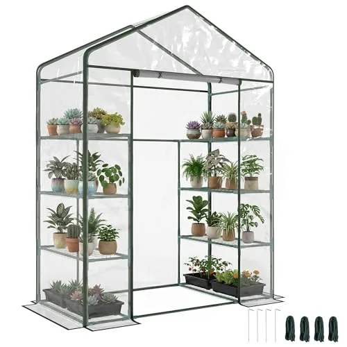 Outsunny Garten-Gewächshaus mit 4 Regalen, Balkongewächshaus, Gestell aus Stahl, Tür mit Reißverschluss, aufrollbar, für Gemüse, Pflanzen, Blumen, drinnen und draußen, 143 x 73 x 195 cm, transparent – Bild 10