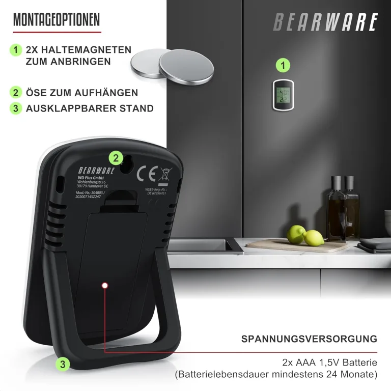 CSL - Digitales Mini Thermo-Hygrometer Thermometer Hygrometer innen Temperatur und Luftfeuchtigkeitmessgerät mit Smiley-Indikator für Gewächshaus, Wohnzimmer – Bild 4