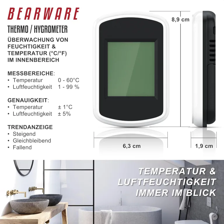 CSL - Digitales Mini Thermo-Hygrometer Thermometer Hygrometer innen Temperatur und Luftfeuchtigkeitmessgerät mit Smiley-Indikator für Gewächshaus, Wohnzimmer – Bild 2