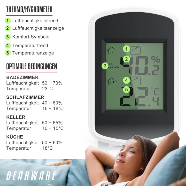 CSL - Digitales Mini Thermo-Hygrometer Thermometer Hygrometer innen Temperatur und Luftfeuchtigkeitmessgerät mit Smiley-Indikator für Gewächshaus, Wohnzimmer – Bild 3