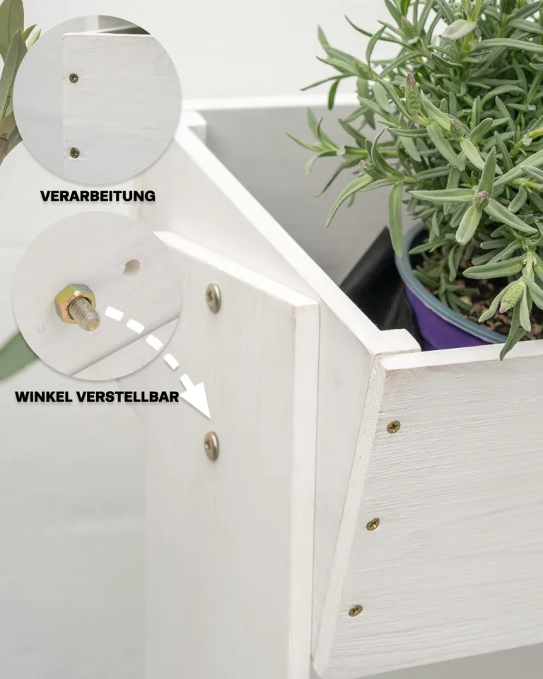 MaLa Hochbeet Balkon Weiß 3 Etagen Blumenkasten Gemüsebeet Kräuterbeet inkl. Gartenvlies schmales Vertikales Beet für Balkon Garten Terrasse Indoor aus Holz | Neigbare Funktion trifft Design – Bild 4