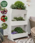 MaLa Hochbeet Balkon Weiß 3 Etagen Blumenkasten Gemüsebeet Kräuterbeet inkl. Gartenvlies schmales Vertikales Beet für Balkon Garten Terrasse Indoor aus Holz | Neigbare Funktion trifft Design - Thumbnail 5