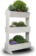 MaLa Hochbeet Balkon Weiß 3 Etagen Blumenkasten Gemüsebeet Kräuterbeet inkl. Gartenvlies schmales Vertikales Beet für Balkon Garten Terrasse Indoor aus Holz | Neigbare Funktion trifft Design - Thumbnail 2