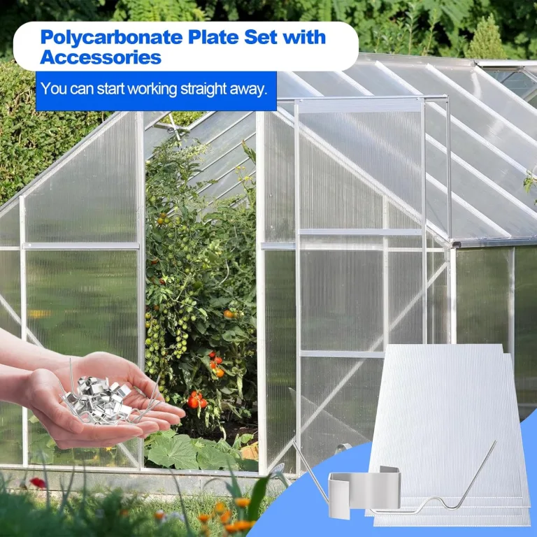 Gewächshausplatten 14 STK, mit 50 x W-Clips und 50 x Z-Clips, Zuschneidbarer,60,5x121 cm Polycarbonat Hohlkammerstegplatten 4mm klar,für Gewächshaus Gartenbau usw – Bild 2