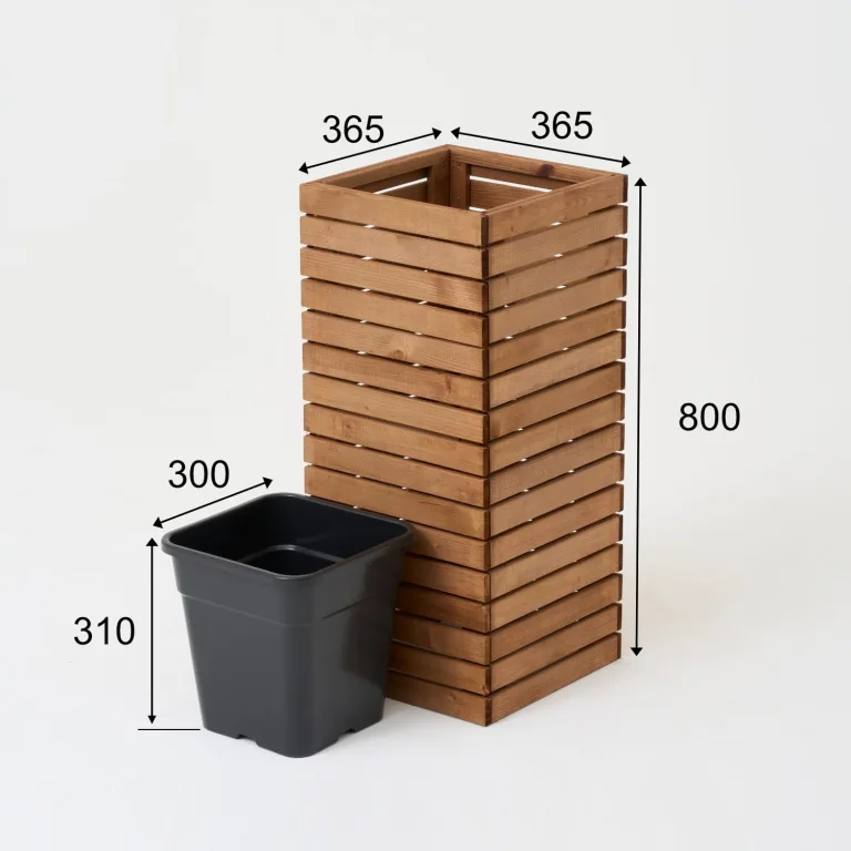 Pflanzkübel Holz – imprägniert wetterfest – mit herausnehmbarem Kunststoffeinsatz – Pflanztopf Blumenkasten für Balkon Garten Terrasse (Horizontal-braun 36x36 H80 cm) – Bild 3
