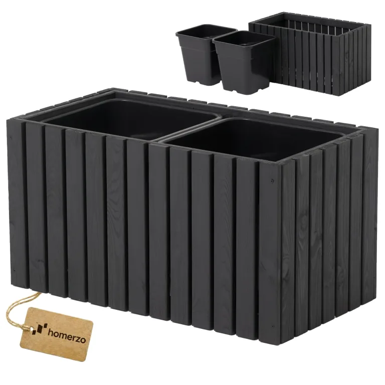 Pflanzkübel Holz – imprägniert wetterfest – mit herausnehmbarem Kunststoffeinsatz – Pflanztopf Blumenkasten für Balkon Garten Terrasse (Horizontal-braun 36x36 H80 cm) – Bild 10