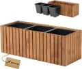 Pflanzkübel Holz – imprägniert wetterfest – mit herausnehmbarem Kunststoffeinsatz – Hochbeet Blumenkasten für Balkon Garten Terrasse (Horizontal-braun 98x36 H35 cm) - Thumbnail 9