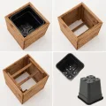 Pflanzkübel Holz – imprägniert wetterfest – mit herausnehmbarem Kunststoffeinsatz – Hochbeet Blumenkasten für Balkon Garten Terrasse (Horizontal-braun 36x36 H35 cm) - Thumbnail 5