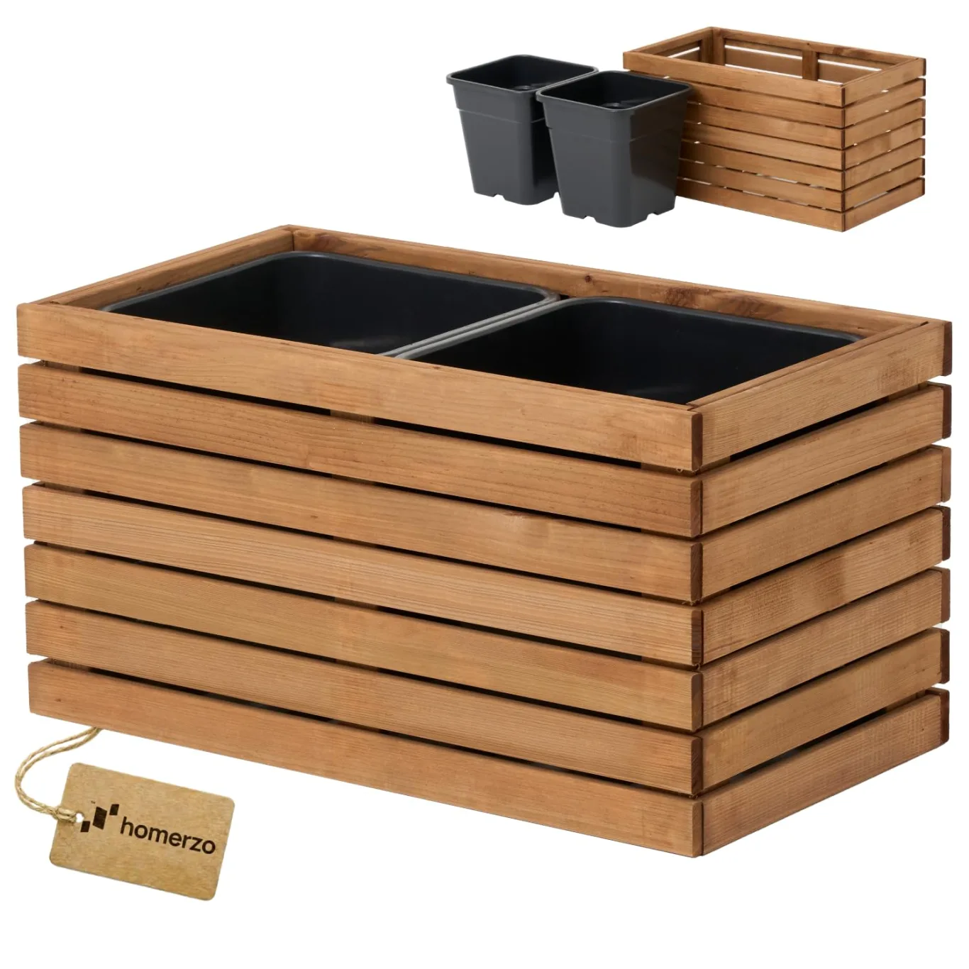 Pflanzkübel Holz – imprägniert wetterfest – mit herausnehmbarem Kunststoffeinsatz – Hochbeet Blumenkasten für Balkon Garten Terrasse (Horizontal-braun 67x36 H35 cm) - Bild 1