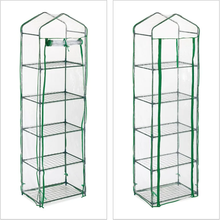 Relaxdays Gewächshaus Balkon, HBT: 193 x 58 x 36 cm, 5 Etagen, Eisen & PVC-Folie, Foliengewächshaus, transparent/grün – Bild 7