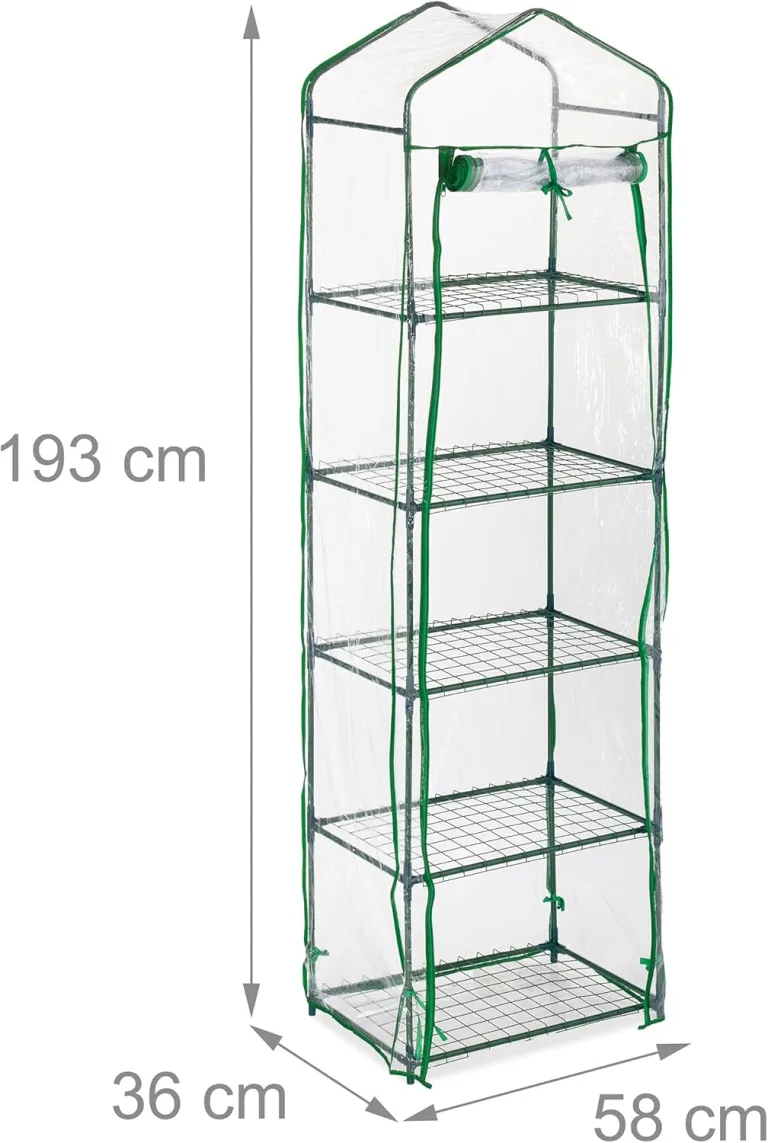 Relaxdays Gewächshaus Balkon, HBT: 193 x 58 x 36 cm, 5 Etagen, Eisen & PVC-Folie, Foliengewächshaus, transparent/grün – Bild 5