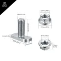 Hammerkopfschrauben m8x20, 20 Stk T-Nut-Schiebe-Schrauben mit 20 Stk Flanschmuttern Sechskantmuttern, T-Nut Bolzen, Gewächshaus Schrauben für PV Module Photovoltaik-Aluprofil Gewächshaus - Thumbnail 2