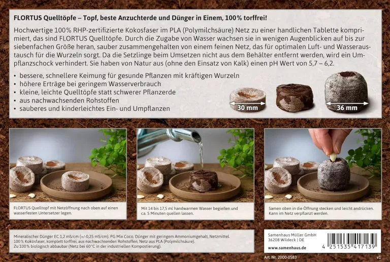 FLORTUS Set Zimmergewächshaus BoQube M Kupfer & Kokos Quelltöpfe (24 STK) | Gewächshaus & Quelltabletten aus Kokoserde Anzuchterde | Geschenkset – Bild 8