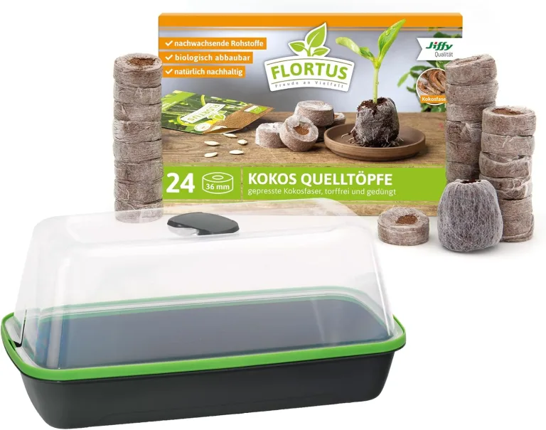 FLORTUS Set Zimmergewächshaus BoQube M Kupfer & Kokos Quelltöpfe (24 STK) | Gewächshaus & Quelltabletten aus Kokoserde Anzuchterde | Geschenkset – Bild 2