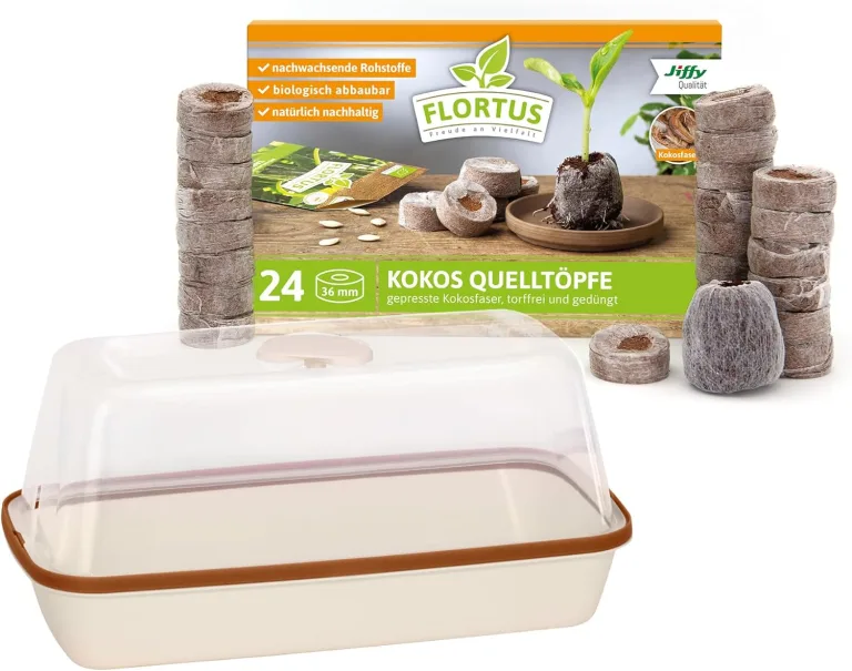 FLORTUS Set Zimmergewächshaus BoQube M Kupfer & Kokos Quelltöpfe (24 STK) | Gewächshaus & Quelltabletten aus Kokoserde Anzuchterde | Geschenkset – Bild 1