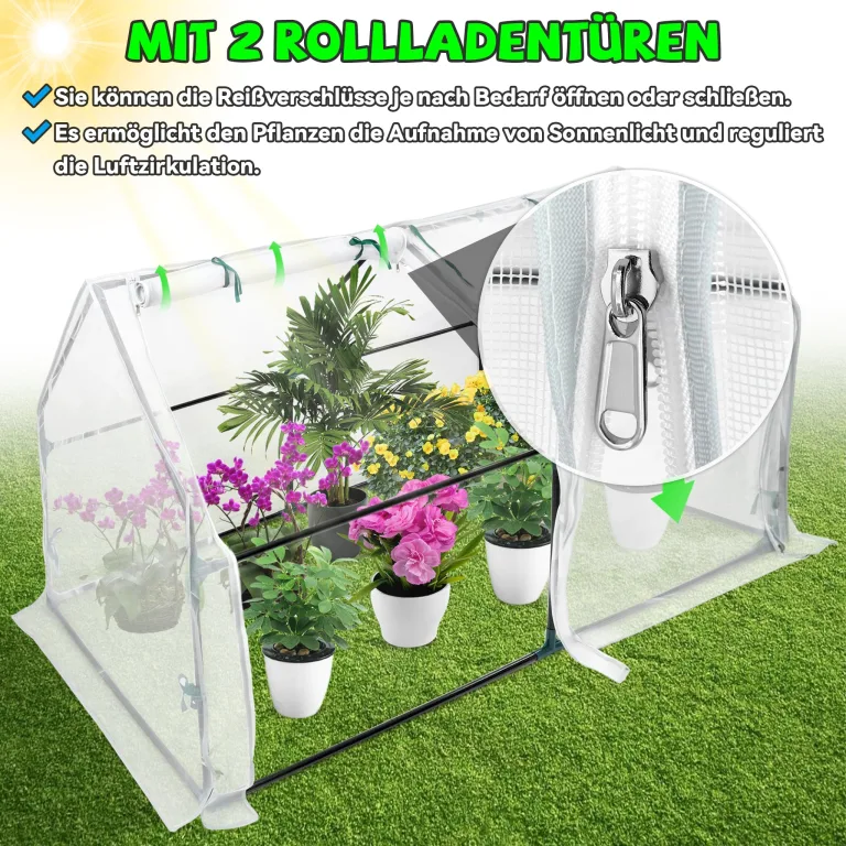 Froadp Gewächshaus Klein Tomatenhaus aus Glasfaser and Eisengerüst Mini Gewächshaus 180x90x90cm Tomatenhaus Gewaechshaus mit 2 Rolltor für Gärten Balkone Terrassen Hinterhöfe (Weißer Mesh Bezug) – Bild 6