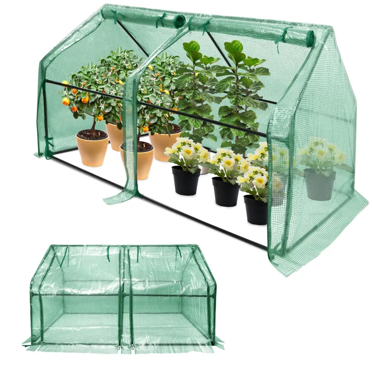 Froadp Gewächshaus Klein Tomatenhaus aus Glasfaser and Eisengerüst Mini Gewächshaus 180x90x90cm Tomatenhaus Gewaechshaus mit 2 Rolltor für Gärten Balkone Terrassen Hinterhöfe (Weißer Mesh Bezug) – Bild 9
