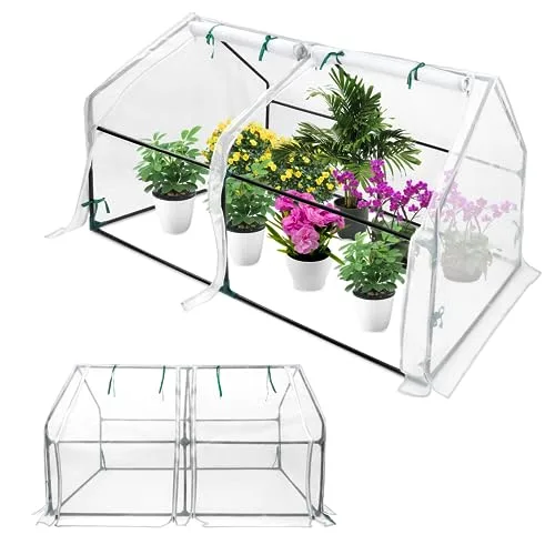 Froadp Gewächshaus Klein Tomatenhaus aus Glasfaser and Eisengerüst Mini Gewächshaus 180x90x90cm Tomatenhaus Gewaechshaus mit 2 Rolltor für Gärten Balkone Terrassen Hinterhöfe (Weißer Mesh Bezug) – Bild 10