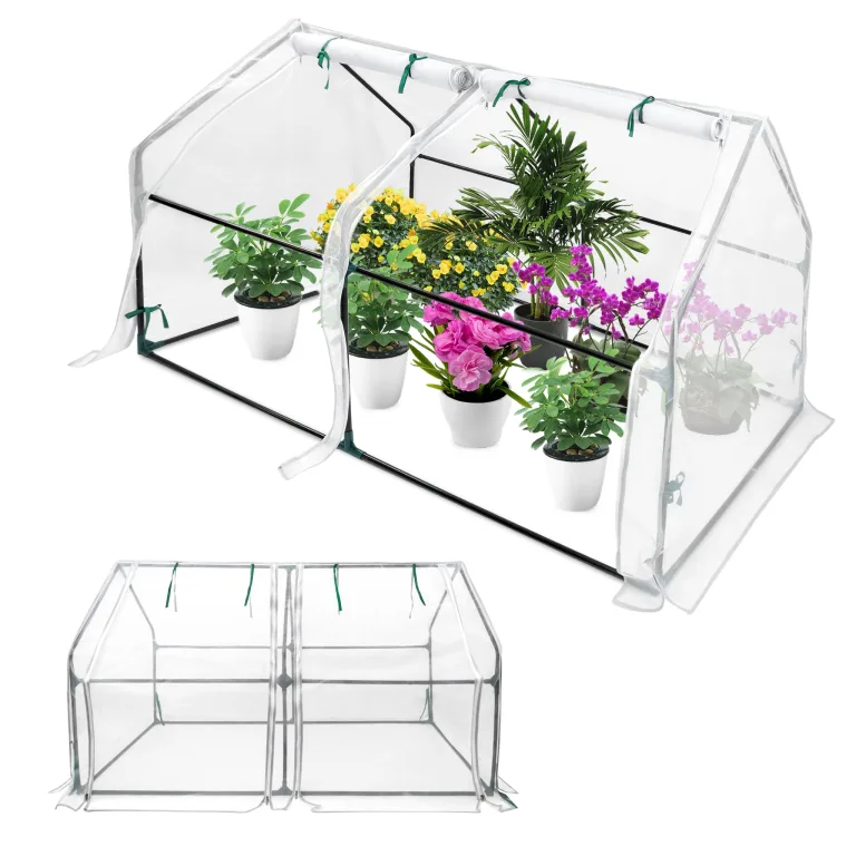 Froadp Gewächshaus Klein Tomatenhaus aus Glasfaser and Eisengerüst Mini Gewächshaus 180x90x90cm Tomatenhaus Gewaechshaus mit 2 Rolltor für Gärten Balkone Terrassen Hinterhöfe (Weißer Mesh Bezug) – Bild 1