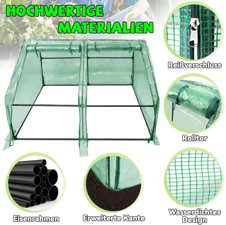 Froadp Gewächshaus Klein Tomatenhaus aus 140g/m² HDPE und Eisengerüst Mini Gewächshaus 180x90x90cm mit 2 Rolltoren für Gärten Balkone Terrassen Hinterhöfe (Grüne Isolierte Bezug) – Bild 6