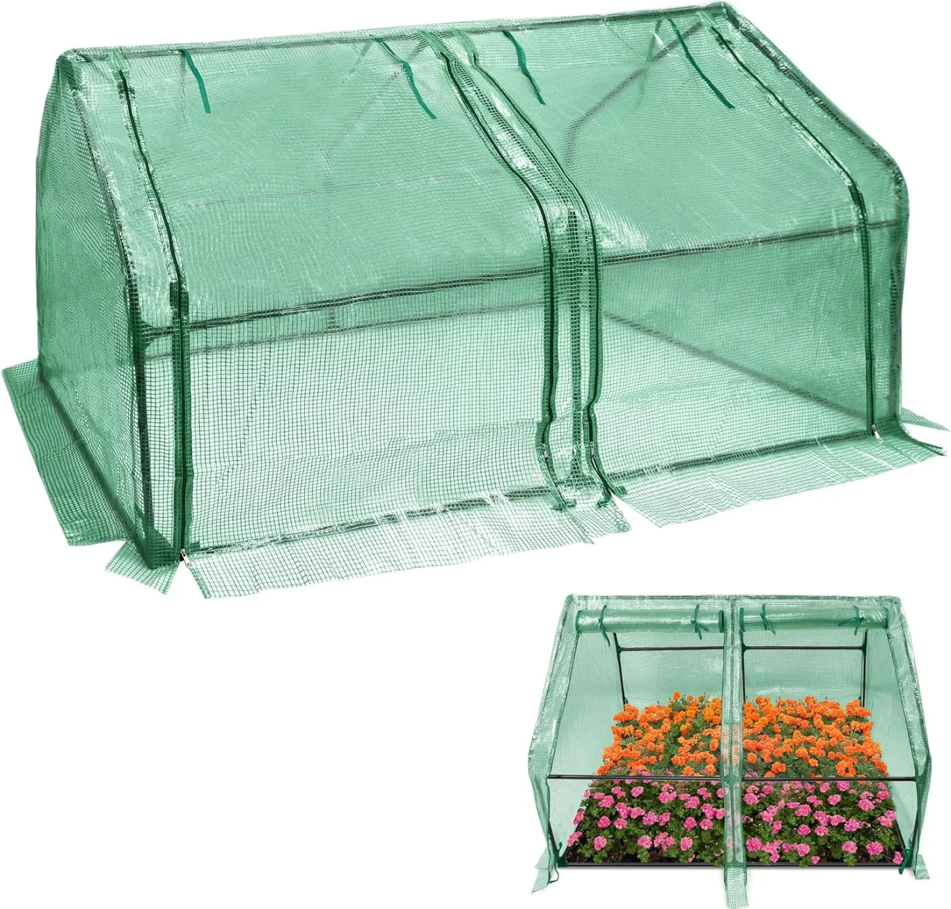 Mini Gewächshaus Tomatengewächshaus 180x90x90cm Foliengewächshaus Tomatenhaus Frühbeet Treibhaus mit Fenster & Tür HDPE Regenschutz UV-beständig Frostbeständig (Grün - Wärmeabdeckung) - Bild 1