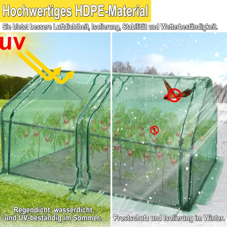 Mini Gewächshaus Tomatengewächshaus 180x90x90cm Foliengewächshaus Tomatenhaus Frühbeet Treibhaus mit Fenster & Tür HDPE Regenschutz UV-beständig Frostbeständig (Grün - Wärmeabdeckung) – Bild 5