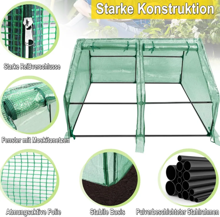 Mini Gewächshaus Tomatengewächshaus 180x90x90cm Foliengewächshaus Tomatenhaus Frühbeet Treibhaus mit Fenster & Tür HDPE Regenschutz UV-beständig Frostbeständig (Grün - Wärmeabdeckung) – Bild 6