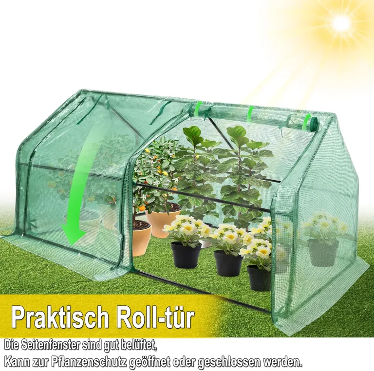 Mini Gewächshaus Tomatengewächshaus 180x90x90cm Foliengewächshaus Tomatenhaus Frühbeet Treibhaus mit Fenster & Tür HDPE Regenschutz UV-beständig Frostbeständig (Grün - Wärmeabdeckung) – Bild 4