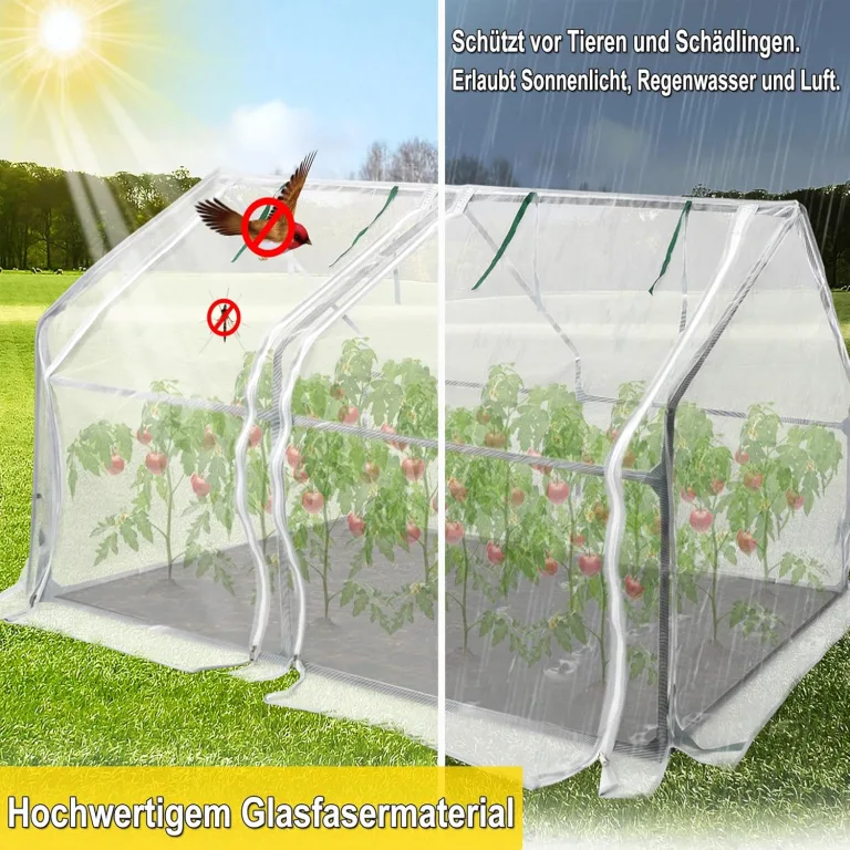 Mini Gewächshaus Tomatengewächshaus 180x90x90cm Foliengewächshaus Tomatenhaus Frühbeet Treibhaus mit Fenster & Tür Glasfaser Insektensicher Atmungsaktiv (Weiß - Insektenschutzabdeckung) – Bild 4