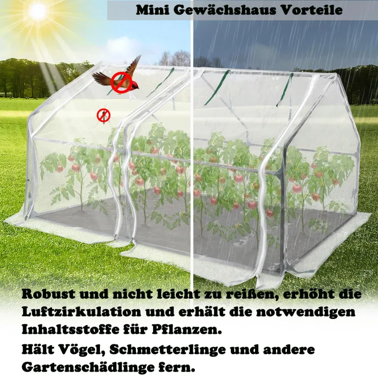 Aufun Mini-Gewächshaus Pflanzenwärmehaus Treibhaus Tomatenhaus mit Aufrollbare Tür, Tomatengewächshaus Foliengewächshaus für Außen und Innen, Hinterhof, 180 ×90×90 cm, Weiß – Bild 3