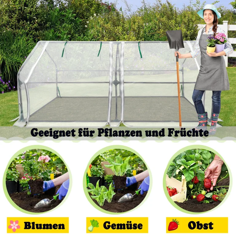 Aufun Mini-Gewächshaus Pflanzenwärmehaus Treibhaus Tomatenhaus mit Aufrollbare Tür, Tomatengewächshaus Foliengewächshaus für Außen und Innen, Hinterhof, 180 ×90×90 cm, Weiß – Bild 5