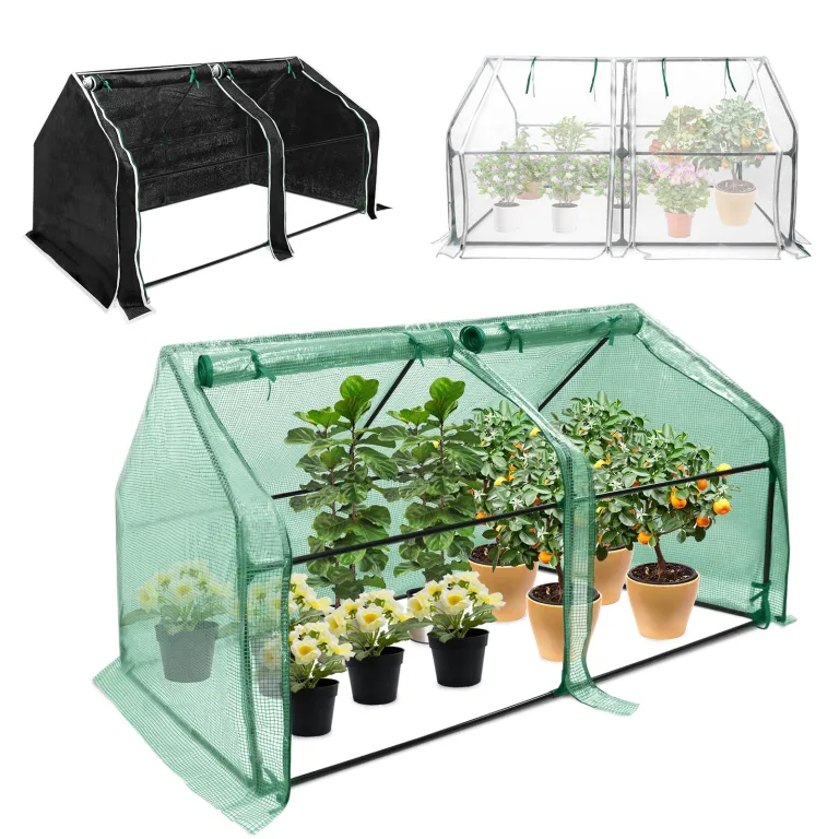 Aufun Mini-Gewächshaus Pflanzenwärmehaus Treibhaus Tomatenhaus mit Aufrollbare Tür, Tomatengewächshaus Foliengewächshaus für Außen und Innen, Hinterhof, 180 ×90×90 cm, Weiß – Bild 10
