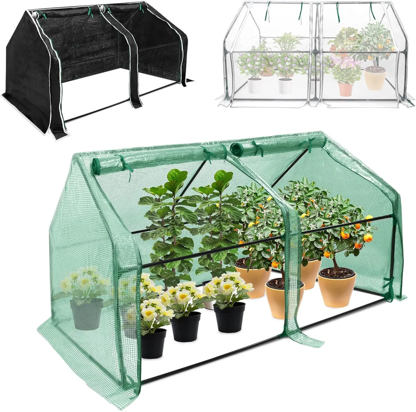 Aufun Mini-Gewächshaus Pflanzenwärmehaus Treibhaus Tomatenhaus mit Aufrollbare Tür, Tomatengewächshaus Foliengewächshaus für Außen und Innen, Hinterhof, 180 ×90×90 cm, Grün - Bild 1