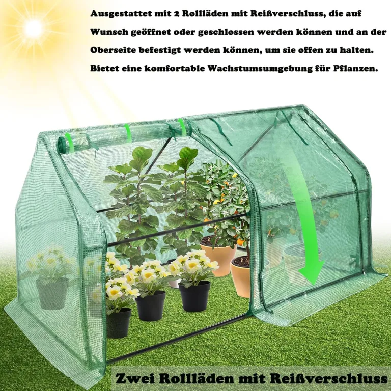 Aufun Mini-Gewächshaus Pflanzenwärmehaus Treibhaus Tomatenhaus mit Aufrollbare Tür, Tomatengewächshaus Foliengewächshaus für Außen und Innen, Hinterhof, 180 ×90×90 cm, Grün – Bild 4