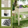 HOMASIS Hochbeet mit Ablage aus Netz & 2 Rollen, Blumenbeet aus Metall, erhöhtes Gartenbeet mit 2 Haken & Griff, Frühbeet Blumenkasten hoher Rollwagen für Garten Balkon Terrasse, 95 x 40 x 80cm, Beige - Thumbnail 4