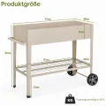 HOMASIS Hochbeet mit Ablage aus Netz & 2 Rollen, Blumenbeet aus Metall, erhöhtes Gartenbeet mit 2 Haken & Griff, Frühbeet Blumenkasten hoher Rollwagen für Garten Balkon Terrasse, 95 x 40 x 80cm, Beige - Thumbnail 5