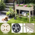 HOMASIS Hochbeet mit Ablage aus Netz & 2 Rollen, Blumenbeet aus Metall, erhöhtes Gartenbeet mit 2 Haken & Griff, Frühbeet Blumenkasten hoher Rollwagen für Garten Balkon Terrasse, 95 x 40 x 80cm, Beige - Thumbnail 6