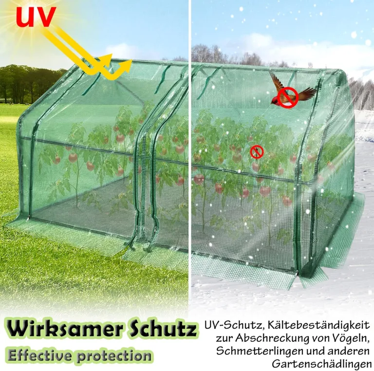 Gewächshaus Foliengewächshaus Tomatenhaus Frühbeet mit 2 aufrollbare Tür, Isoliertasche, Spitzdach, niedrig, UV-beständige für Garten Aufzucht Pflanzen - Grün, 180 x 90 x 90cm – Bild 3