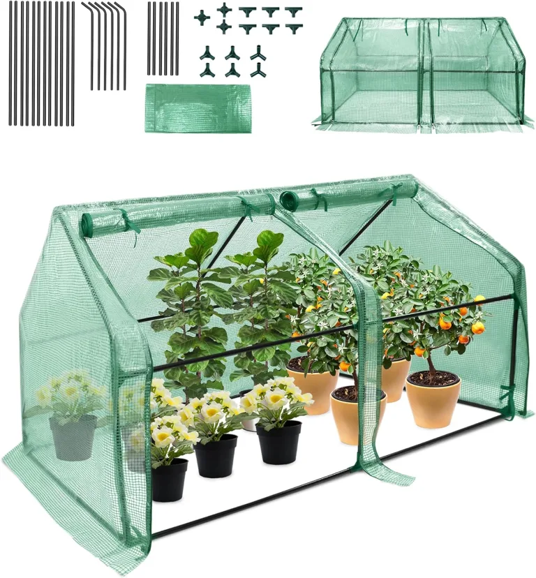 Gewächshaus Foliengewächshaus Tomatenhaus Frühbeet mit 2 aufrollbare Tür, Isoliertasche, Spitzdach, niedrig, UV-beständige für Garten Aufzucht Pflanzen - Grün, 180 x 90 x 90cm – Bild 1