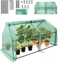 Gewächshaus Foliengewächshaus Tomatenhaus Frühbeet mit 2 aufrollbare Tür, Isoliertasche, Spitzdach, niedrig, UV-beständige für Garten Aufzucht Pflanzen - Grün, 180 x 90 x 90cm - Thumbnail 1