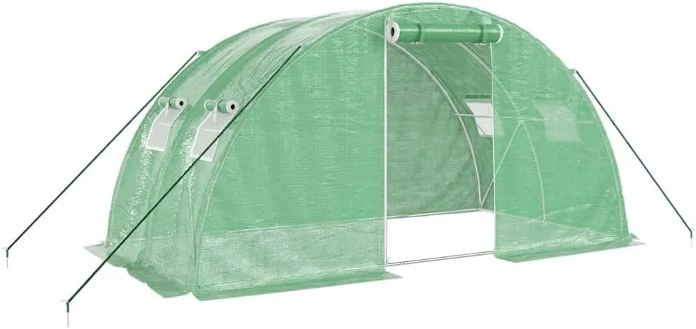 vidaXL Gewächshaus, Foliengewächshaus mit Stahlrahmen, Tomatengewächshaus mit Reißverschlusstür Fenstern, Treibhaus Folientunnel Frühbeet, Grün 8m² 4x2x2m - Bild 1