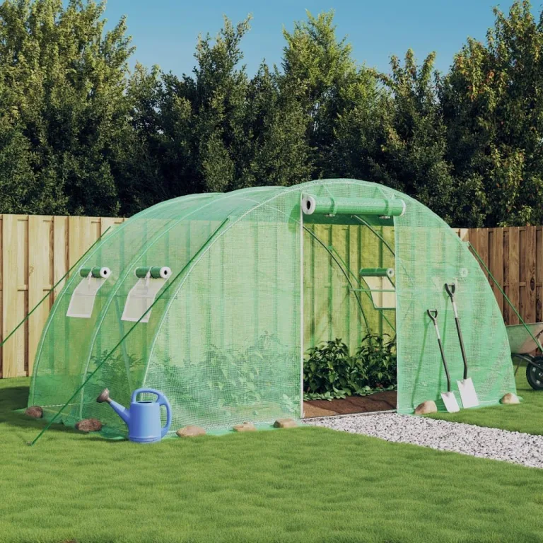 vidaXL Gewächshaus, Foliengewächshaus mit Stahlrahmen, Tomatengewächshaus mit Reißverschlusstür Fenstern, Treibhaus Folientunnel Frühbeet, Grün 8m² 4x2x2m – Bild 2